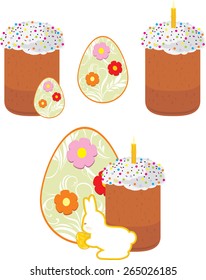 Easter cake and Easter eggs isolated on the white. Vector