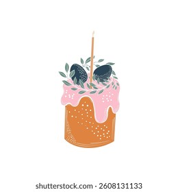 Easter cake with eggs and leaves. Isolated, in vector technique. Sweet vector cake 