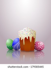 Easter cake and eggs on a shone background. EPS10