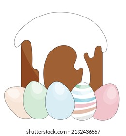 easter cake with Easter eggs on a white background. flat vector illustration.