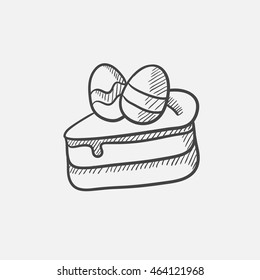 Easter cake with eggs sketch icon for web, mobile and infographics. Hand drawn vector isolated icon.