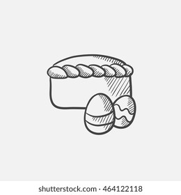 Easter cake with eggs sketch icon for web, mobile and infographics. Hand drawn vector isolated icon.