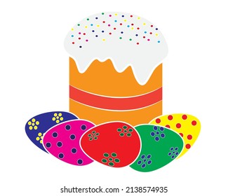Easter cake and eggs. Vector drawing.