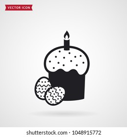 Easter cake and eggs. Vector icon isolated on white background. 