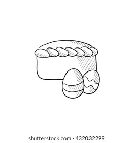 Easter cake with eggs vector sketch icon isolated on background. Hand drawn Easter cake with eggs icon. Easter cake with eggs sketch icon for infographic, website or app.