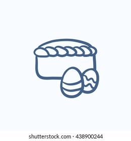 Easter cake with eggs vector sketch icon isolated on background. Hand drawn Easter cake with eggs icon. Easter cake with eggs sketch icon for infographic, website or app.