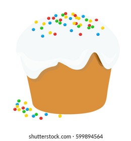Easter cake, eggs and willow twigs painted watercolor. Vectorized watercolor drawing