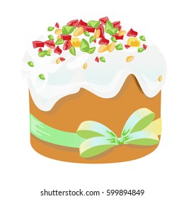 Easter cake, eggs and willow twigs painted watercolor. Vectorized watercolor drawing