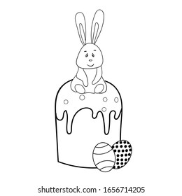 Easter cake with a  funy rabbit. Vector illustration for easter holidays design isolated on white background.
