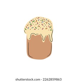 Pastel de Pascua con cristal y salpicaduras de colores pastel con línea negra aislada de fondo blanco. Dibujo manual de dibujos vectoriales en forma de dibujo plano. Diseño de tarjetas de felicitación Happy Easter, panadería