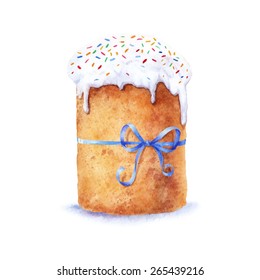 Easter cake hand-drawn watercolor. Vectorized watercolor drawing.