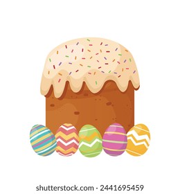 Easter cake with icing and easter eggs colorful easter illustration greeting card vector