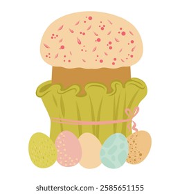 Easter cake with icing and easter eggs, easter cake vector illustration 