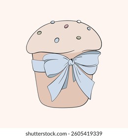 Easter cake with icing illustration greeting card vector. Sweet Dessert for Spring Easter Holiday