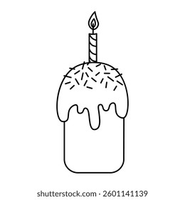 Easter cake with icing and a simple outline. A traditional hand-drawn design for spring holidays.