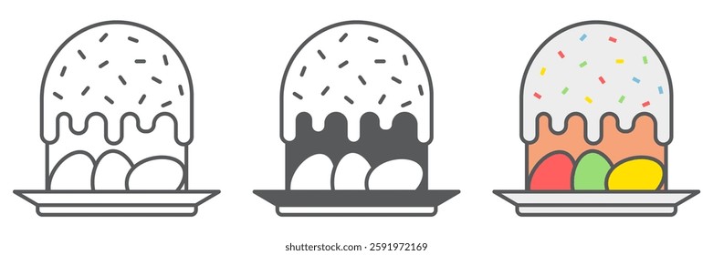 Easter cake icon set, celebration and religion, easter cake with eggs vector icon set, vector graphics, editable stroke outline sign, eps 10.