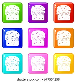 Easter cake icons of 9 color set isolated vector illustration