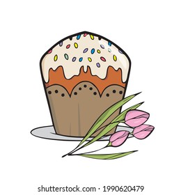 Easter cake illustration on white background Isolated Vector illustration