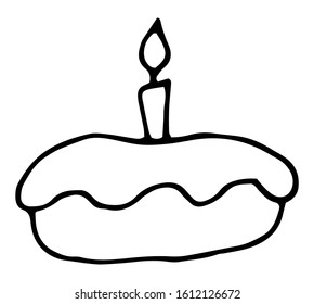 Easter cake ink hand drawn illustration. Holiday sweet food. Black and white line art vector for coloring book page.Perfect for invitations, cards, print, flyers, posters.