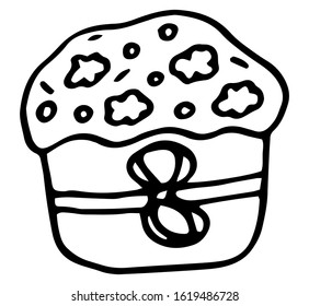 Easter cake ink hand drawn illustration. Holiday sweet food. Colorful sweet cake. Perfect for invitations, cards, prints, flyers, posters.
