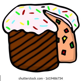 Easter cake ink hand drawn illustration. Holiday sweet food. Colorful sweet cake. Perfect for invitations, cards, prints, flyers, posters.