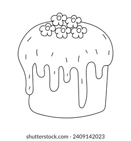 Easter cake isolated on a white background. Doodle vector illustration. Linear sketch.