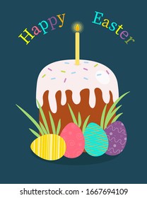 Easter cake on a dark background. Greeting card for Easter.