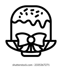 Easter cake on plate with bow line icon. Traditional Paschal dessert with glace outline style pictogram on white background. Easter bakery signs for mobile concept and web design. Vector graphics