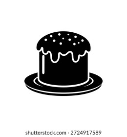 Easter cake outline black and white vector icon traditional holiday dessert on plate illustration