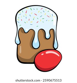Easter cake and painted egg. Bright vector illustration for sticker, print, greeting card