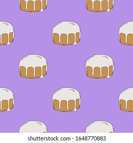 Easter cake seamless pattern with icing .Hand drawing.Spring holiday of Easter.Vector illustration
