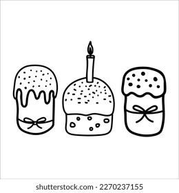 Easter cake set doodle vector illustration isolated on white background.