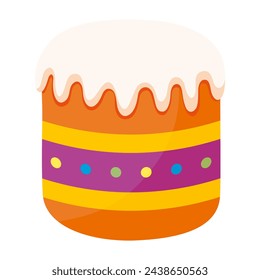 Pastel de Pascua con azúcar glaseado. Pan dulce tradicional de Pascua. Postre festivo. Símbolo cristiano religioso. Diseño plano. Ilustración vectorial.