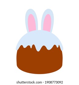 Easter cake in sweet glaze with Easter bunny with ears. happy easter concept. flat vector illustration isolated on white background