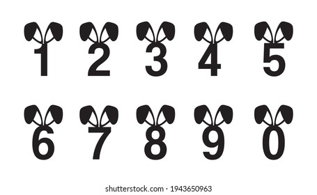 Easter cake toppers, numbers with rabbits ears. Cute vector print. 