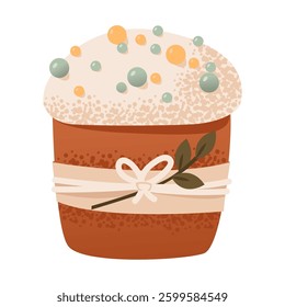 Easter cakes with cream and sprinkles. Easter treats. Festive vector illustration.