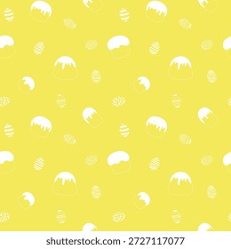 Pasteles de Pascua, huevos, patrón sin fisuras de la fiesta cristiana de Pascua, Ilustración vectorial con una línea. Plantilla de patrón decorativo para el diseño, elemento de decoración, papel de embalaje, embalaje, textiles