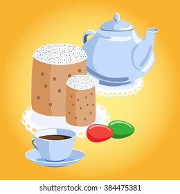 Easter cakes, Easter eggs, and tea.