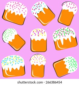 Easter cakes on pink background in vector format