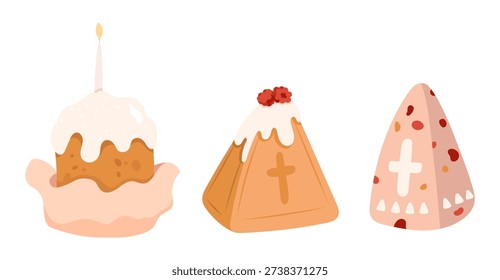 Easter cakes set. Christianeaster illustration in flat style. Happy Easter.