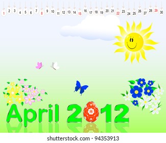 Easter. Calendar for April; 2012 with egg and flowers. EPS 10. Vector illustration.