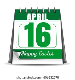 Easter calendar. Catholic Easter 2017. Desktop calendar with a festive date. April 16th. Vector illustration