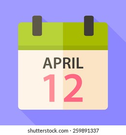Easter calendar with date 12 april. Flat stylized illustration with shadow