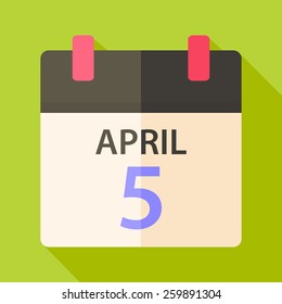 Easter calendar with date 5 april. Flat stylized illustration with shadow