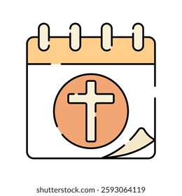 Easter Calendar Flat design style, a calendar with a cross, representing Easter Sunday, suitable for event promotions, religious reminders, and holiday-themed graphics.