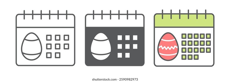 Easter calendar icon collection, Happy Easter and holiday, calendar vector icon set, vector graphics, editable stroke outline sign, eps 10