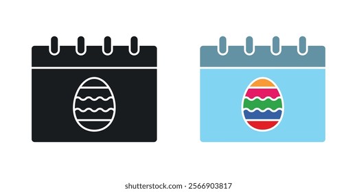 Easter calendar icon set in black and colored