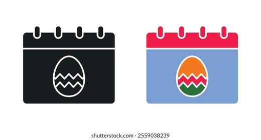 Easter calendar icons in black and colored version