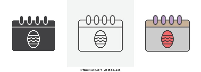 Easter calendar icons in black and colored versions