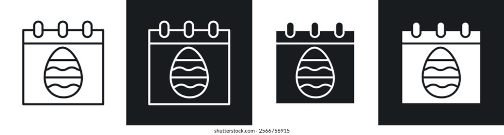 Easter calendar icons in Thin line black color. flat simple vector symbols illustration.